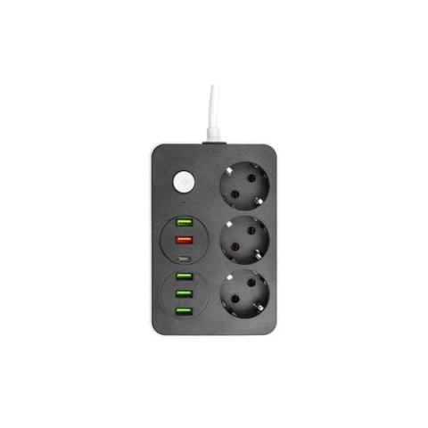 MasterLED Remo fekete/fehér színű 3-as hosszabító, 2m-es kábellel 5 x USB, 1 x USB-C
