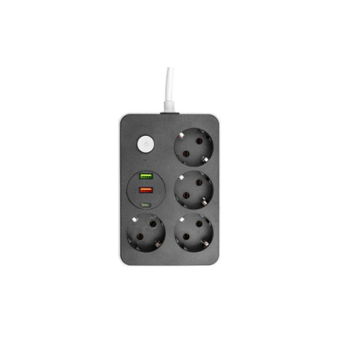 MasterLED Remo fekete/fehér színű 4-as hosszabító, 2m-es kábellel 2 x USB, 1 x USB-C