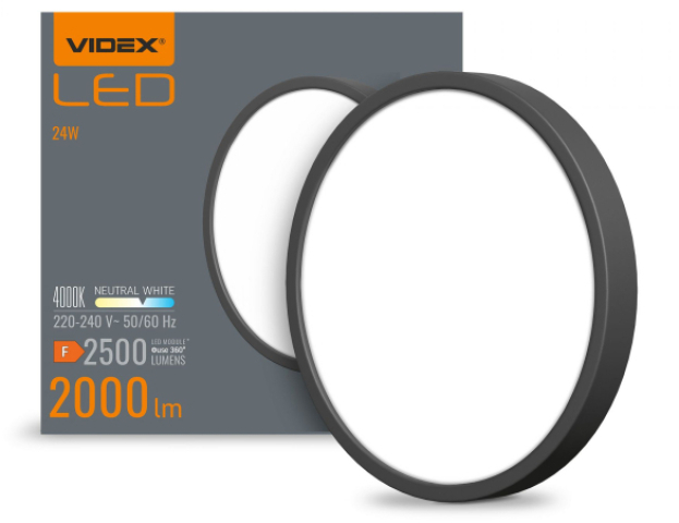 Videx 24 W-os ø264 mm fekete színű kerek natúr fehér mennyezeti lámpa 