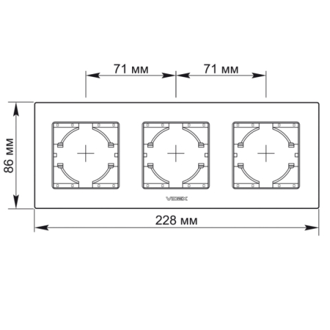 Videx Binera fekete színű alumínium, hármas vízszintes keret (6/48)