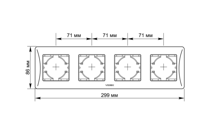 Videx Binera ezüst színű négyes vízszintes keret (12/72)
