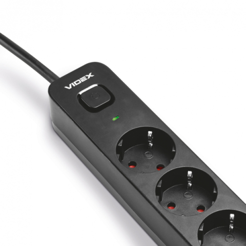 Videx Oncord fekete színű 3-as hosszabbító kapcsolóval, 3m-es kábellel, 2 x USB + 1 x USB-C