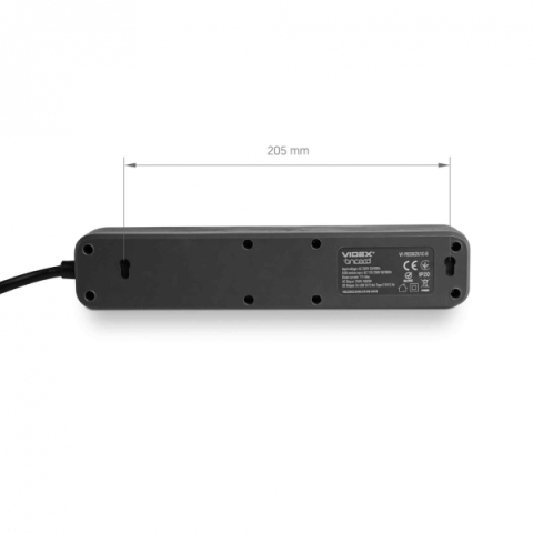 Videx Oncord fekete színű 3-as hosszabbító kapcsolóval, 3m-es kábellel, 2 x USB + 1 x USB-C