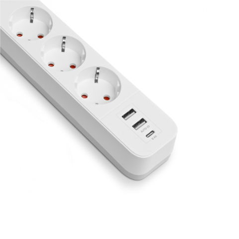 Videx Oncord fehér színű 3-as hosszabbító kapcsolóval, 3m-es kábellel, 2 x USB + 1 x USB-C