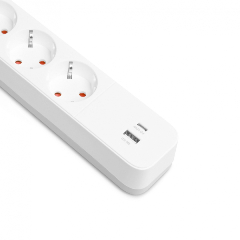 Videx Oncord fehér színű 4-es hosszabbító kapcsolóval, 3m-es kábellel, 1 x USB + 1 x USB-C