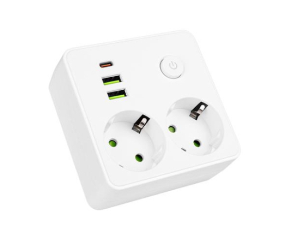 MasterLED Modi fehér színű 2-es hosszabító kapcsolóval, 2 x USB-A, 1x USB-C
