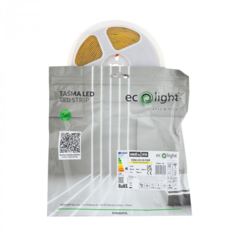 EcoLight COB led szalag 3000K, 900 lm/méter, 10 W/méter, 12 V, IP20, 5m / tekercs