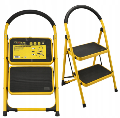 Összecsukható létra, 2 lépcsős, acél létra, 150 kg terhelhetőség Összecsukható létra, 2 lépcsős, acél létra, 150 kg terhelhetőség