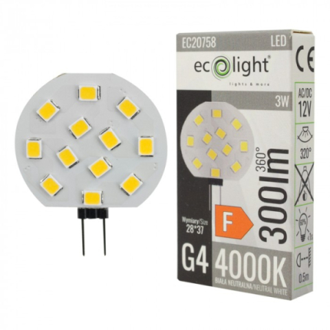 Ecolight G4-es LED izzó 3W, 12V, 4000K, 300lm Ecolight G4-es LED izzó 3W, 12V, 4000K, 300lm