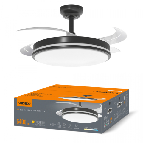 VIDEX CLF01 Mennyezeti LED Lámpa Ventilátorral, 60W, 3000K-4200K-6000K 230V Fekete VIDEX CLF01 Mennyezeti LED Lámpa Ventilátorral, 60W, 3000K-4200K-6000K 230V Fekete